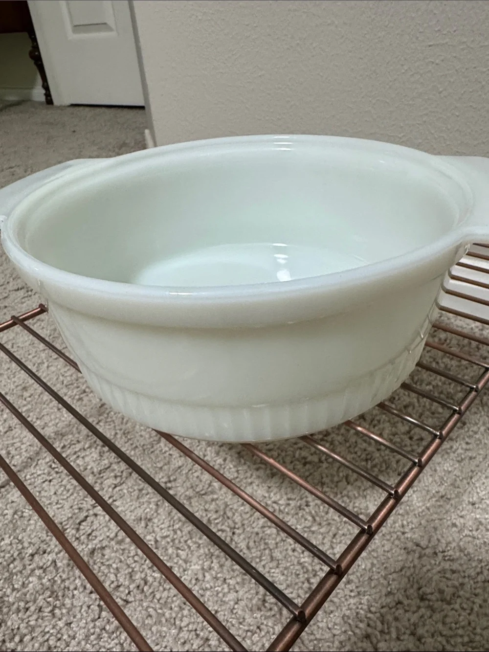 Vintage Anchor Hocking White Milk Glass Oven Proof Bowl with Handles